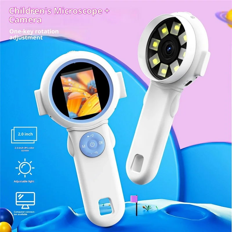 HM020J 2.0 IPS Schermo a Colori Lente di Ingrandimento Digitale Portatile per Bambini Fotocamera Microscopio Incorporata Luce LED - Rosa