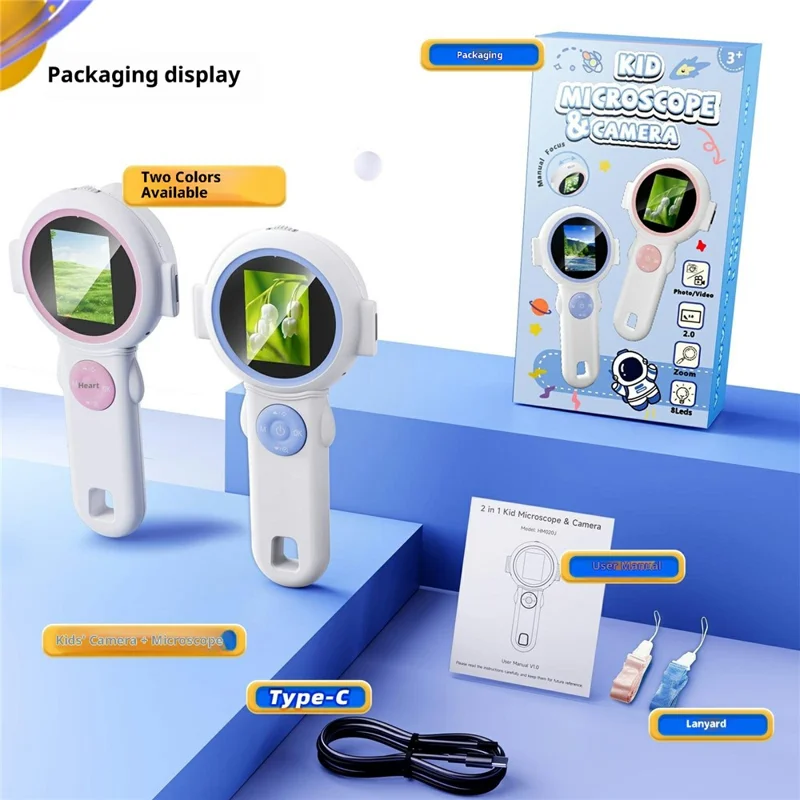 HM020J 2.0 IPS Schermo a Colori Lente di Ingrandimento Digitale Portatile per Bambini Fotocamera Microscopio Incorporata Luce LED - Rosa