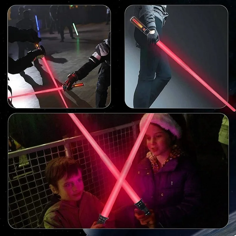 2Pcs Lightsaber Extendable Light-Up Toy Sword RGB Color Telescopic Light Bars with Sound Effect