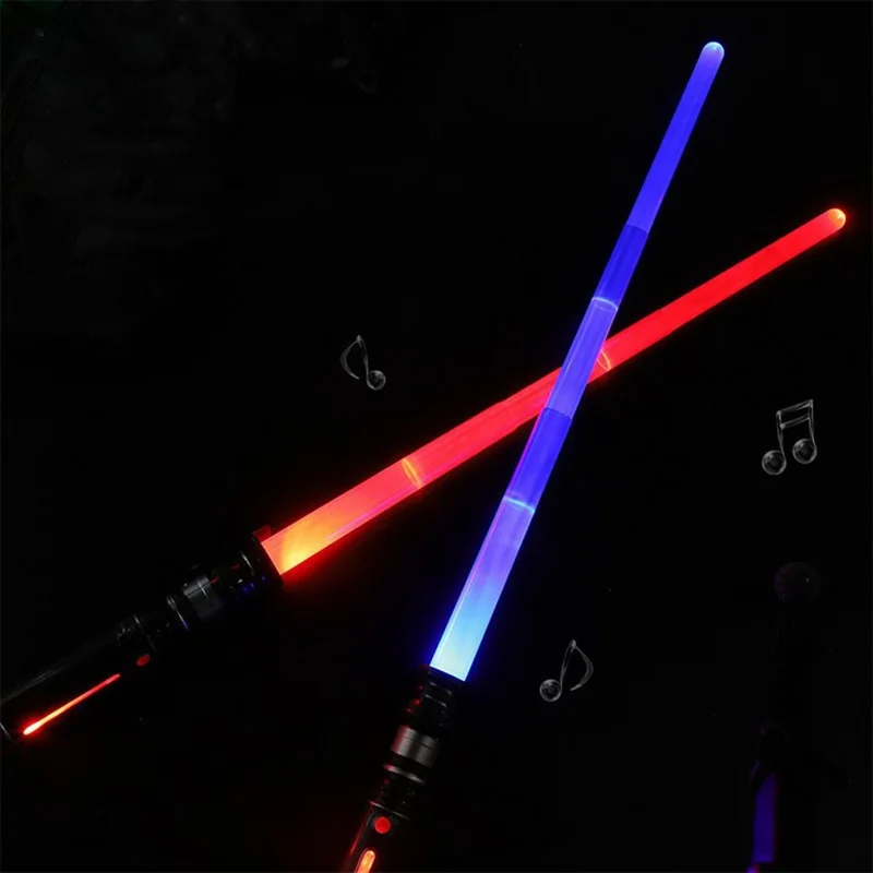2Pcs Lightsaber Extendable Light-Up Toy Sword RGB Color Telescopic Light Bars with Sound Effect