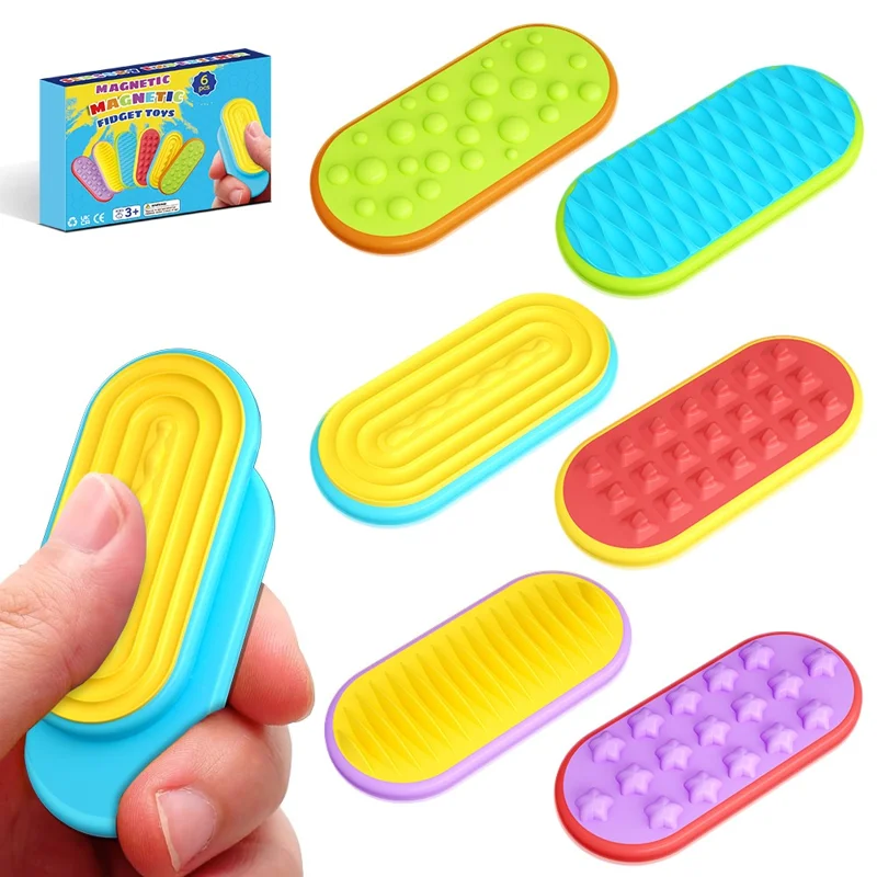 6 stk./sæt sanse-magnetlegetøj i silikone, magnetisk slider til autisme, angst- og stresslindring
