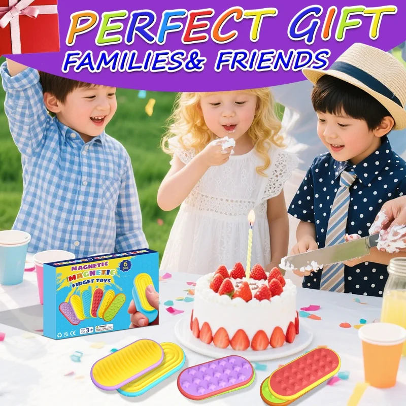 6 stk./sæt sanse-magnetlegetøj i silikone, magnetisk slider til autisme, angst- og stresslindring