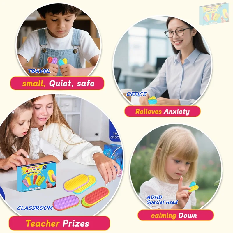 6 stk./sæt sanse-magnetlegetøj i silikone, magnetisk slider til autisme, angst- og stresslindring