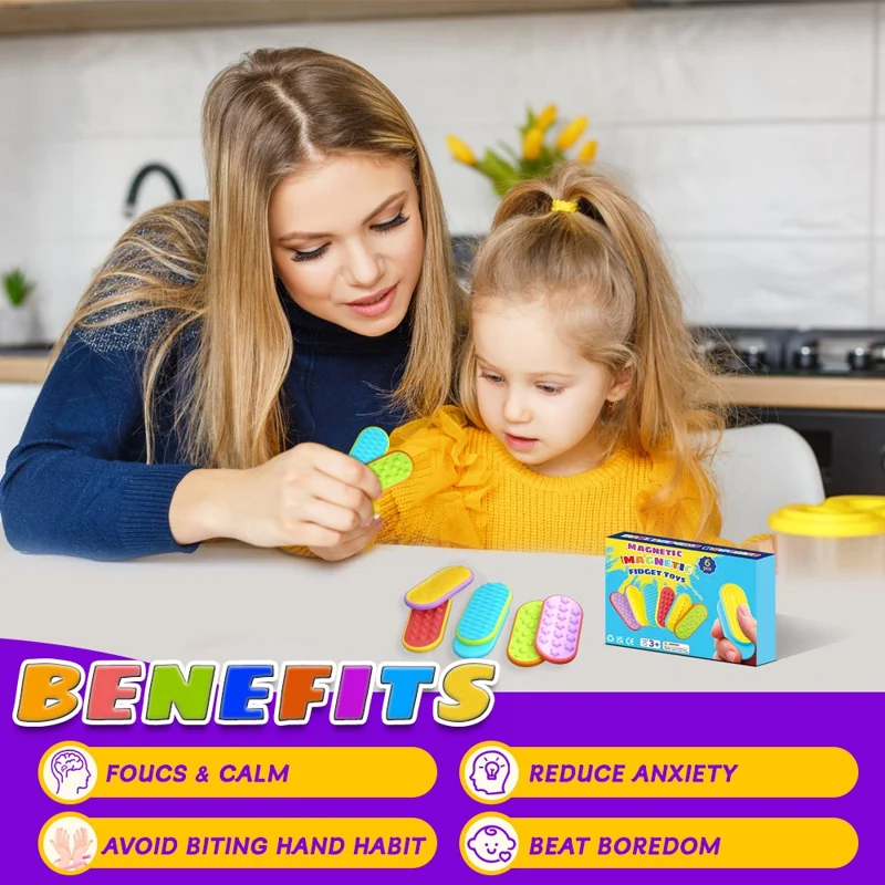 6 stk./sæt sanse-magnetlegetøj i silikone, magnetisk slider til autisme, angst- og stresslindring