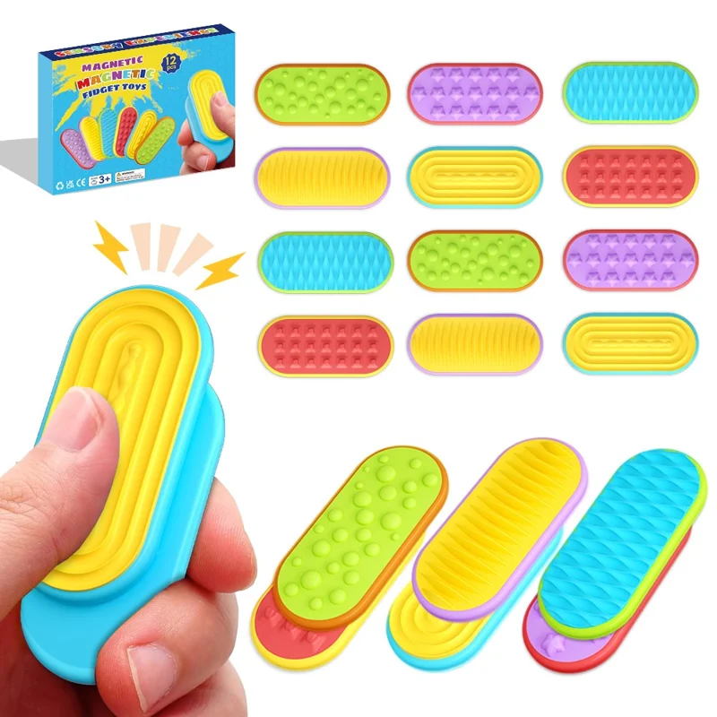 12Pcs / Set Sensory Magnet Toy Silicone Magnetic Slider for Autism Anxiety Stress Relief Toy
