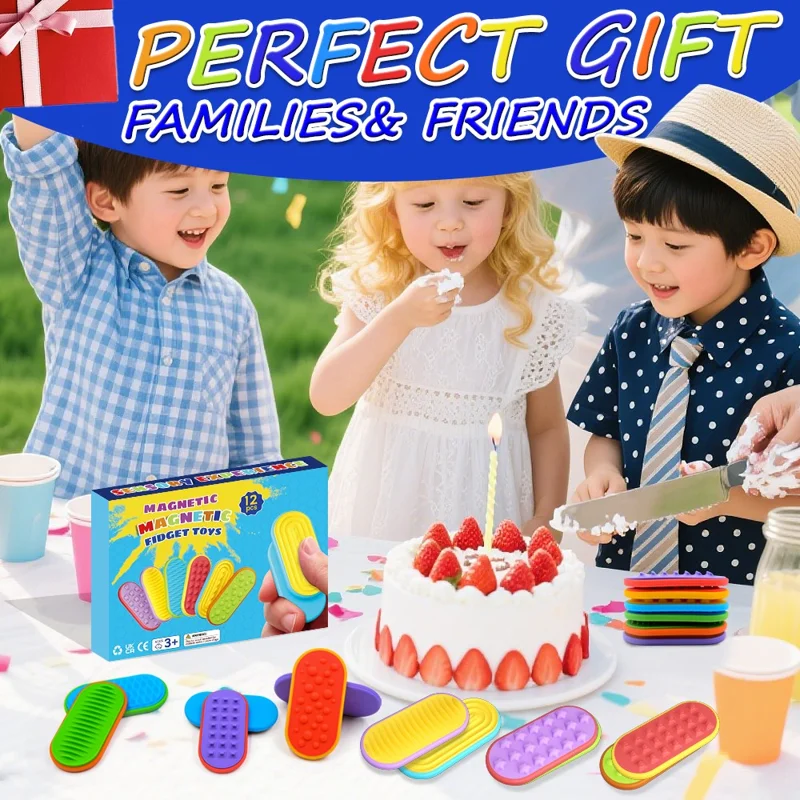 12Pcs / Set Sensory Magnet Toy Silicone Magnetic Slider for Autism Anxiety Stress Relief Toy