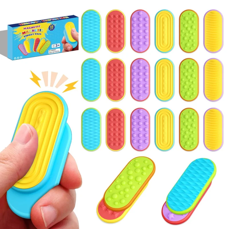 Jouet magnétique sensoriel 18 pièces / lot, coulisseau magnétique en silicone pour l'autisme, jouet de soulagement de l'anxiété et du stress