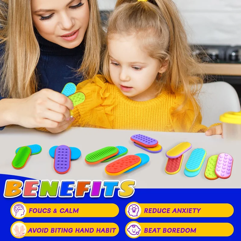 Jouet magnétique sensoriel 18 pièces / lot, coulisseau magnétique en silicone pour l'autisme, jouet de soulagement de l'anxiété et du stress