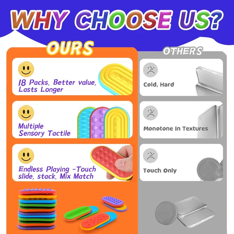 Jouet magnétique sensoriel 18 pièces / lot, coulisseau magnétique en silicone pour l'autisme, jouet de soulagement de l'anxiété et du stress