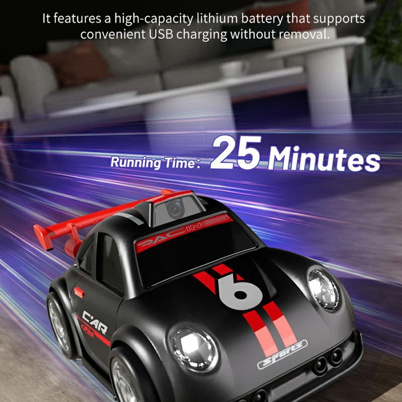 Мини-радиоуправляемый автомобиль C6 с камерой, с экраном 2,4 дюйма и функцией музыки - черный