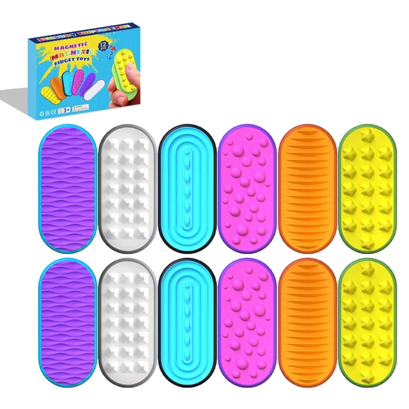 12Pcs / Set Sensory Magnetic Finger Toys for Autism Anxiety Stress Relief Silicone Magnetic Slider