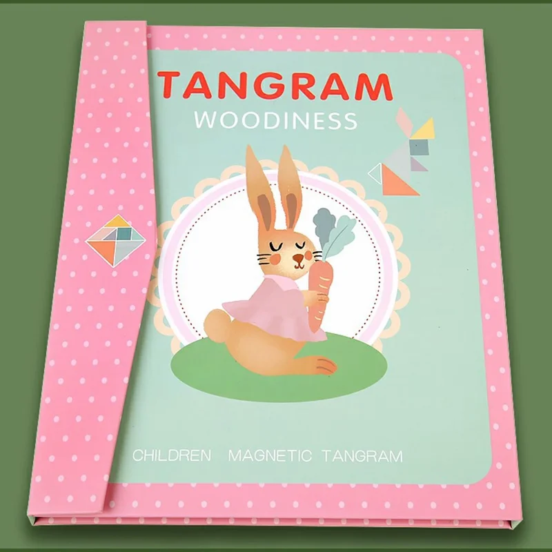 YF-010 Children Educational Magnetic Tangram Puzzle Board 7 PCS Wooden Brain Teaser Learning Toy - Pink