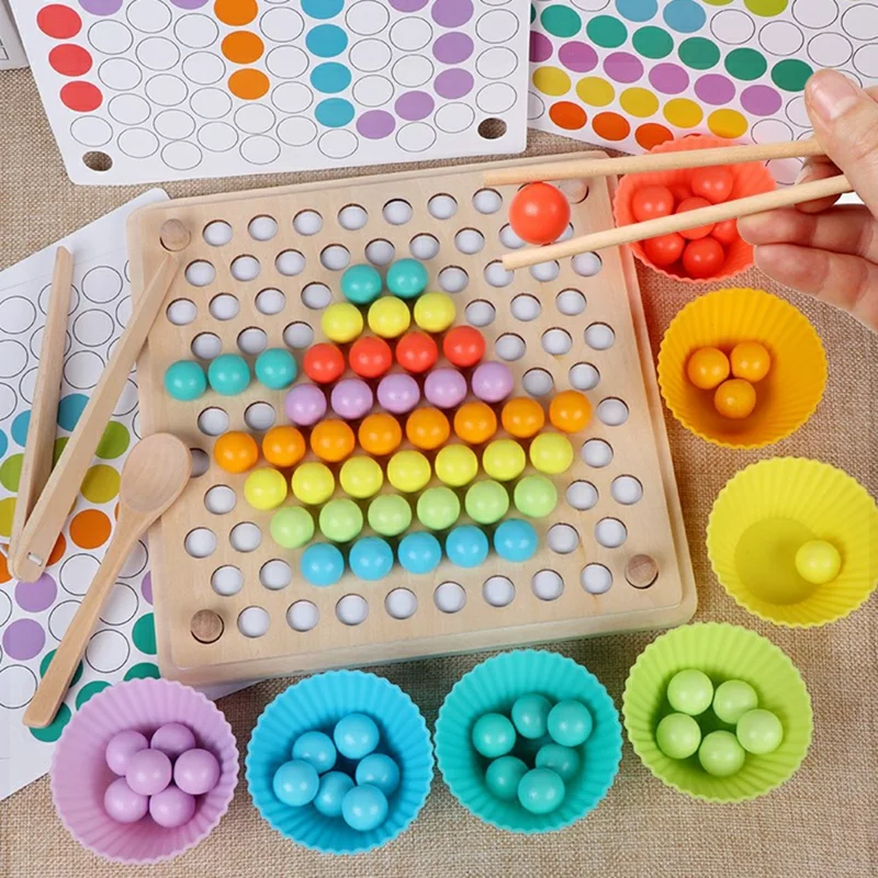 Oy-033 Children Wooden Bead Puzzle Set 77 PCS Color Sorting Game Fine Motor Skills Training Tools