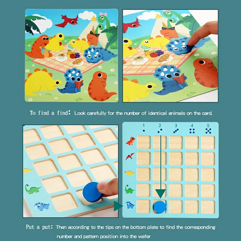 Gioco Educativo MWDH-059 con Disegni di Dinosauri a Cartone per il Riconoscimento della Direzione, Gioco da Tavolo Montessori per il Pensiero Logico dei Bambini