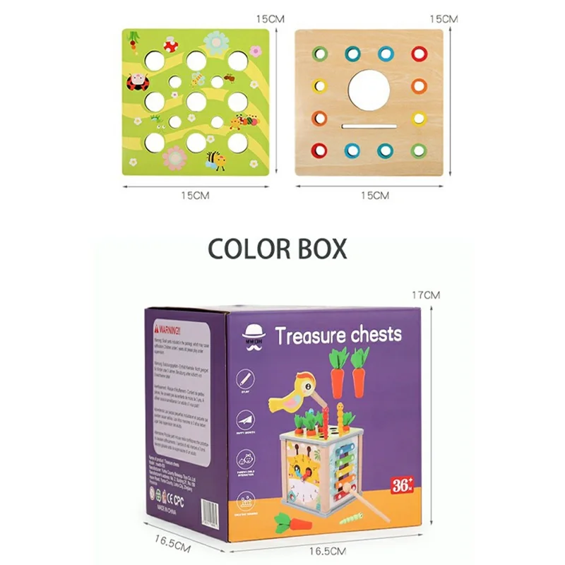 Jouet éducatif en bois multifonction 9 en 1 MWDH-021 pour enfants, cube d'activités avec extraction de carottes et capture d'insectes