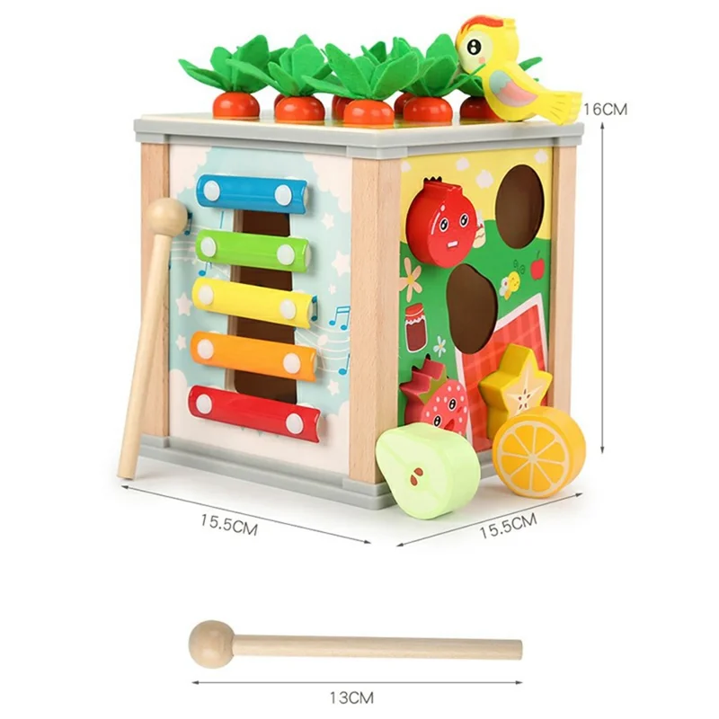 Jouet éducatif en bois multifonction 9 en 1 MWDH-021 pour enfants, cube d'activités avec extraction de carottes et capture d'insectes