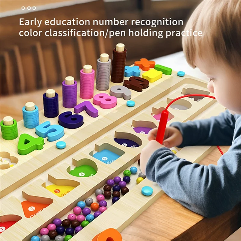 MWDH-010 Multifunctional Wooden Magnetic Counting Ball Toy Color Sorting Number Learning Pen Grip Training Educational Toy for Kids