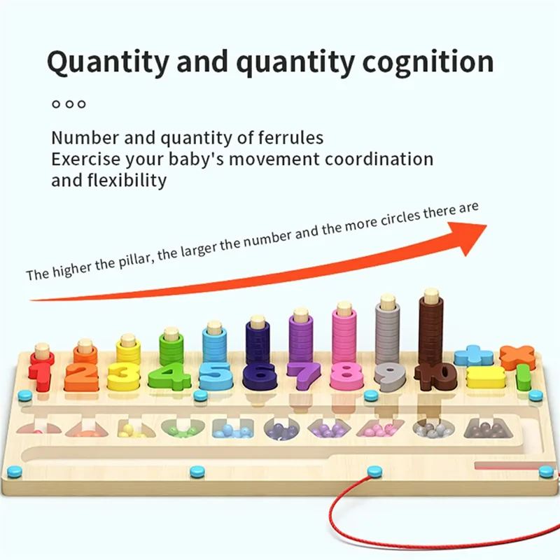 MWDH-010 Multifunctional Wooden Magnetic Counting Ball Toy Color Sorting Number Learning Pen Grip Training Educational Toy for Kids