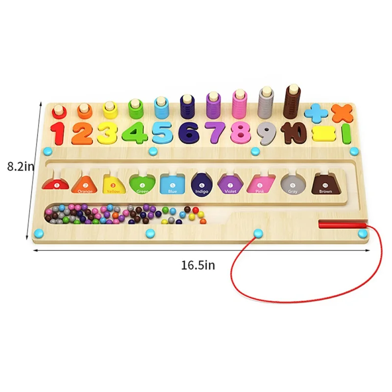 MWDH-010 Multifunctional Wooden Magnetic Counting Ball Toy Color Sorting Number Learning Pen Grip Training Educational Toy for Kids