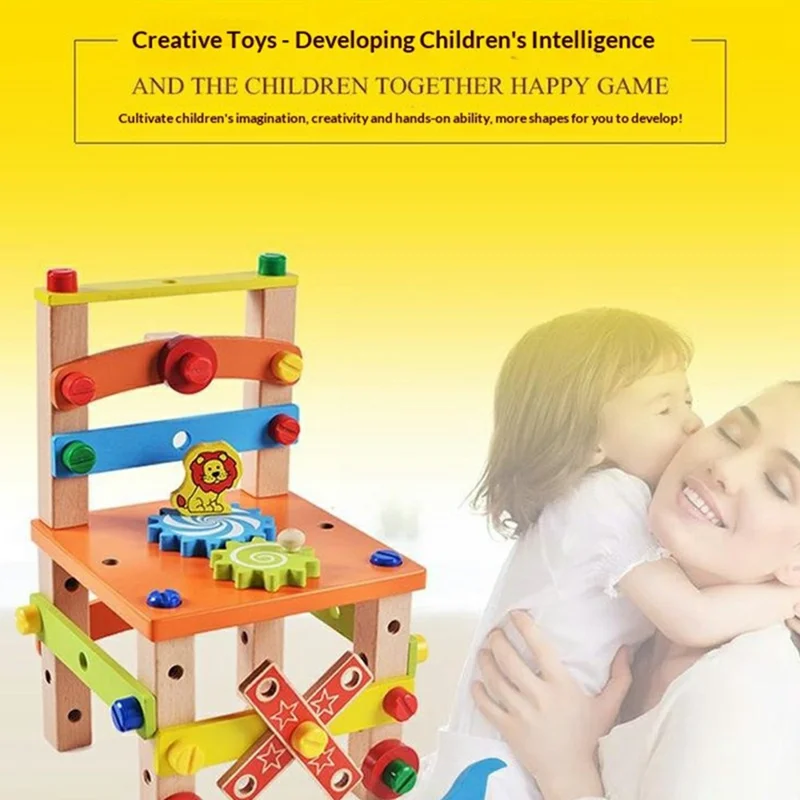 Montessori Assembling Wooden Chair STEM Building Toy Set for Kids Kindergarten Learning Toy - Style A