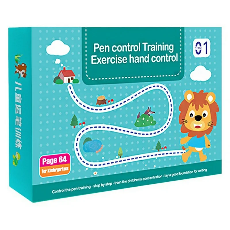 64-seitiges Kinder-Malübungsheft mit 8 Stiften und Radiergummi, Übungsset zur Stiftkontrolle für Kinder