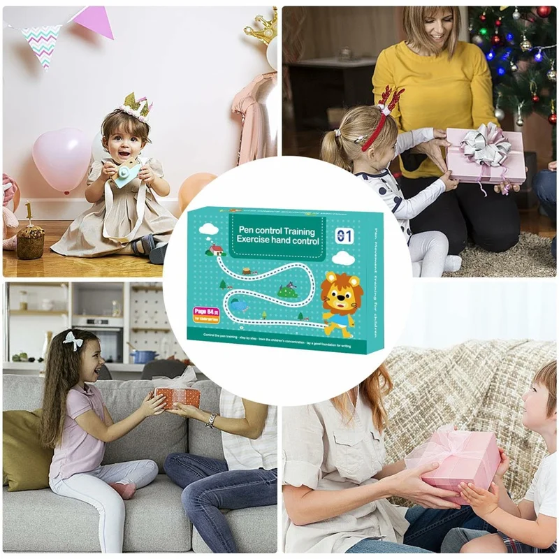 64-seitiges Kinder-Malübungsheft mit 8 Stiften und Radiergummi, Übungsset zur Stiftkontrolle für Kinder