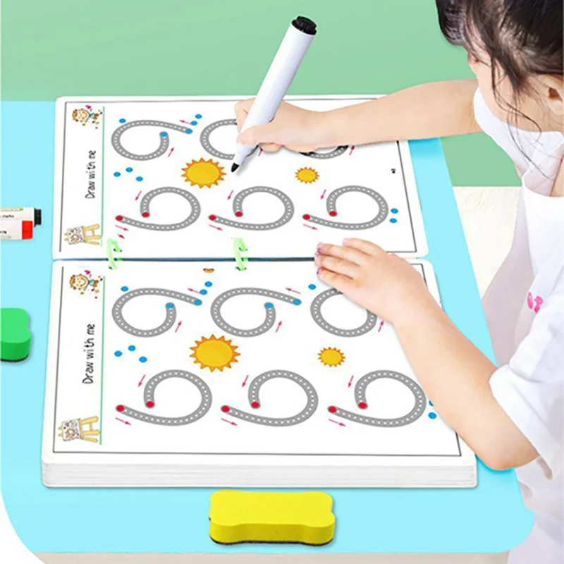 64-seitiges Kinder-Malübungsheft mit 8 Stiften und Radiergummi, Übungsset zur Stiftkontrolle für Kinder
