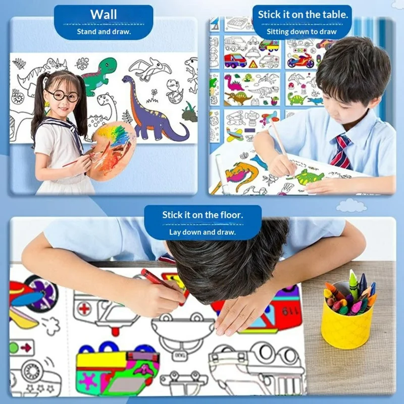 300cm Drawing Paper Roll for Kids Graffiti Scroll Waterproof Children Coloring Paper Art Supplies - Vehicles