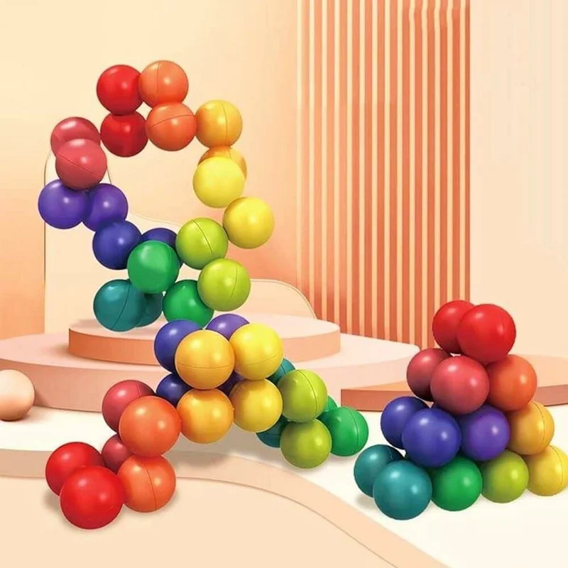 20 Pièces de 2,0 cm, Balle Connectable Arc-en-ciel, Casse-tête 3D, Jouet Éducatif de Construction et de Détente