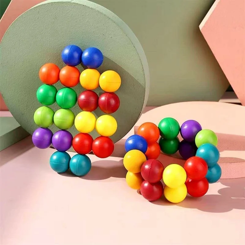 20 Pièces de 2,0 cm, Balle Connectable Arc-en-ciel, Casse-tête 3D, Jouet Éducatif de Construction et de Détente