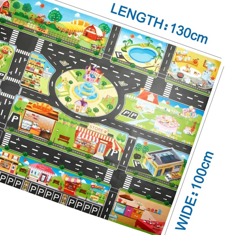 LH001 130 x 100cm Baby Play Mat Waterproof Road Map Educational Rug Toddler Crawling Carpet