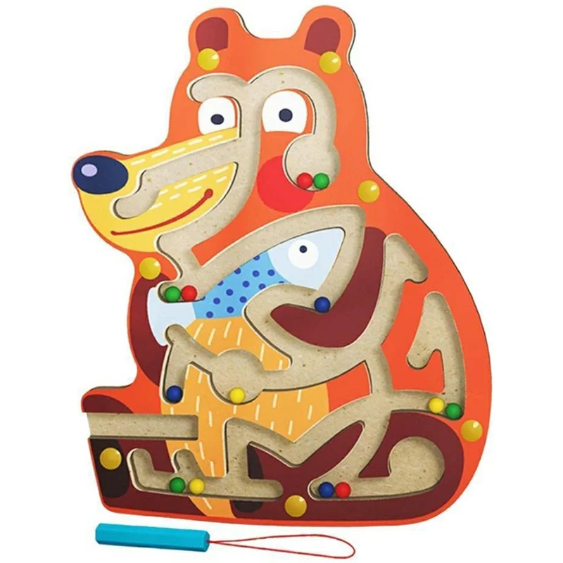 Cartoon Bear Design Wooden Magnetic Maze Board Game Educational Toy for Kids