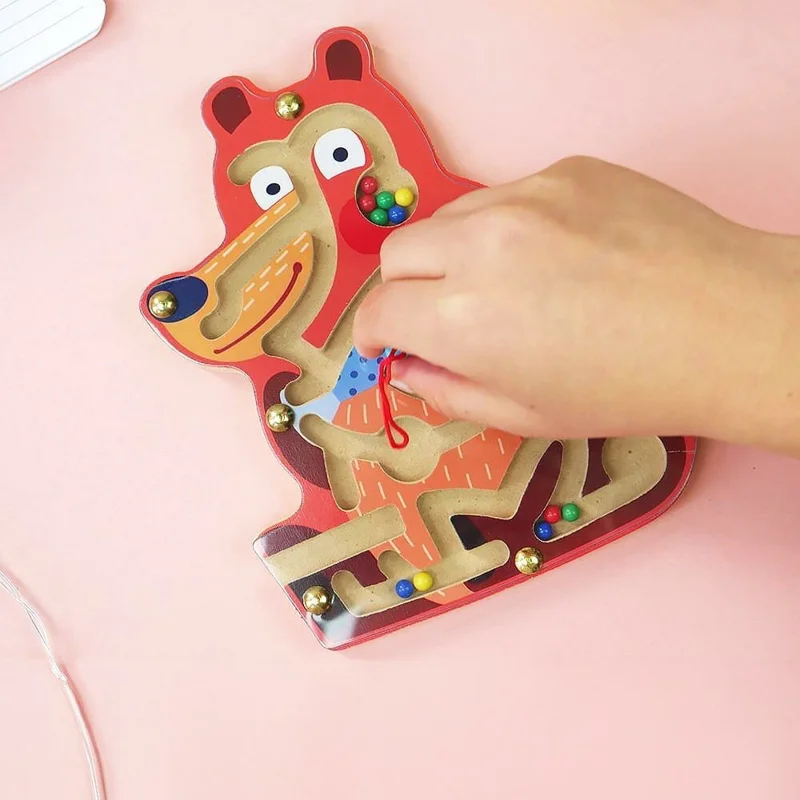 Cartoon Bear Design Wooden Magnetic Maze Board Game Educational Toy for Kids