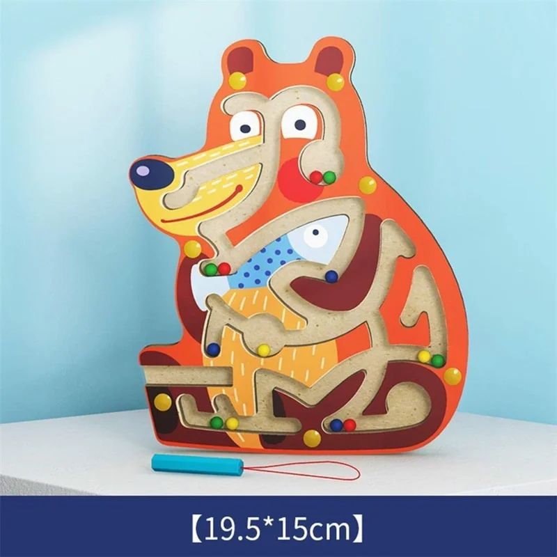Cartoon Bear Design Wooden Magnetic Maze Board Game Educational Toy for Kids