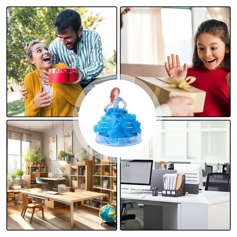 Magic Paper Tree Toy Growing Blossom Tree with Princess Dress Design Tabletop Decor - Blue