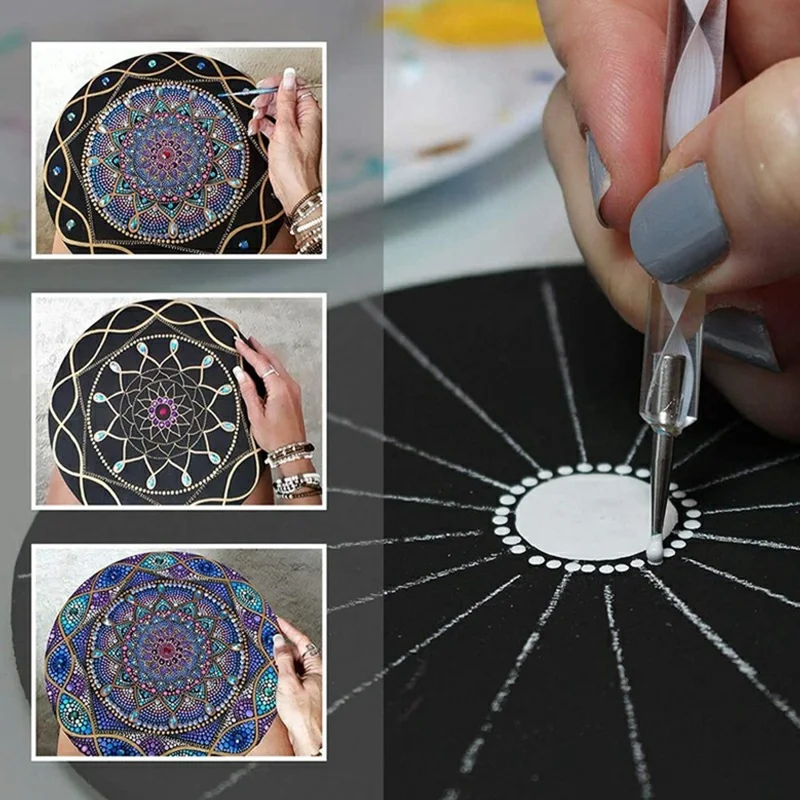 Kit per Pittura Mandala con 32 Pezzi, Strumenti per Puntinatura Fai da Te con Vassoi per Pittura e Stencil Mandala