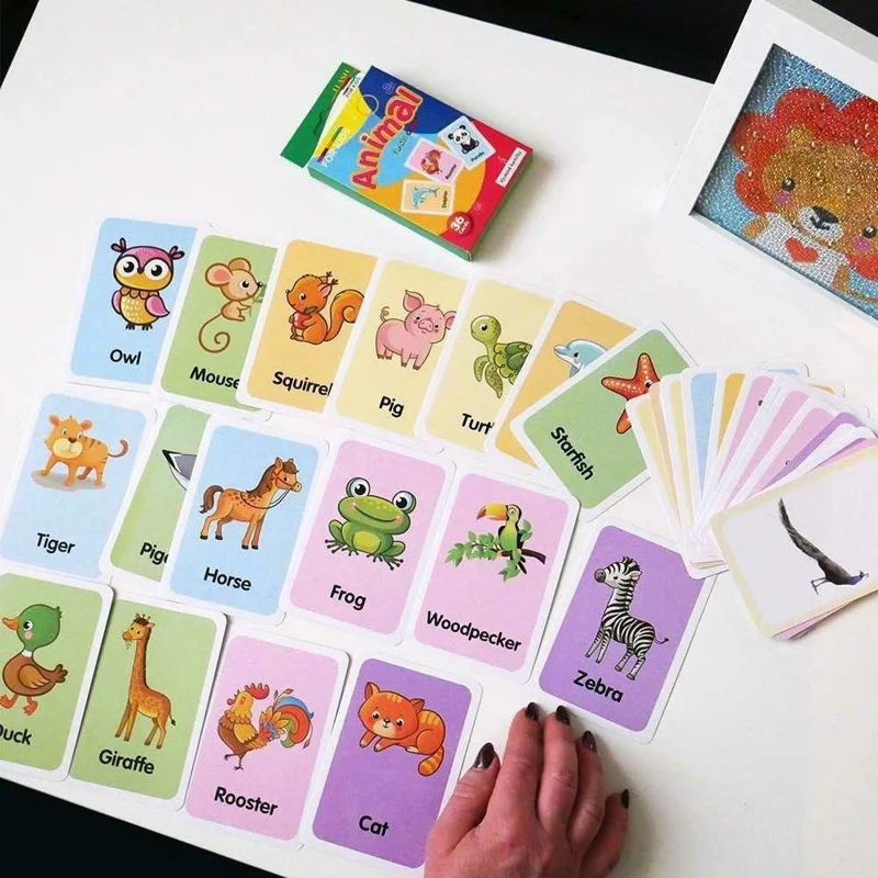 36 Pièces de Cartes Flash Animaux, Cartes Éducatives Bébé pour l'Apprentissage des Mots en Anglais, Développement Précoce