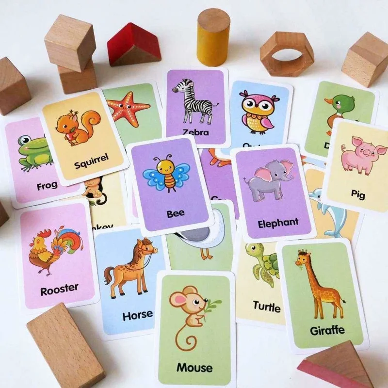 36 Pièces de Cartes Flash Animaux, Cartes Éducatives Bébé pour l'Apprentissage des Mots en Anglais, Développement Précoce