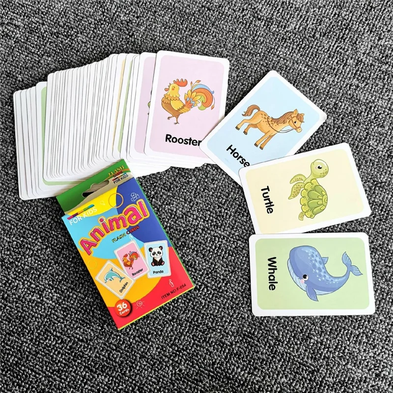 36 Pièces de Cartes Flash Animaux, Cartes Éducatives Bébé pour l'Apprentissage des Mots en Anglais, Développement Précoce
