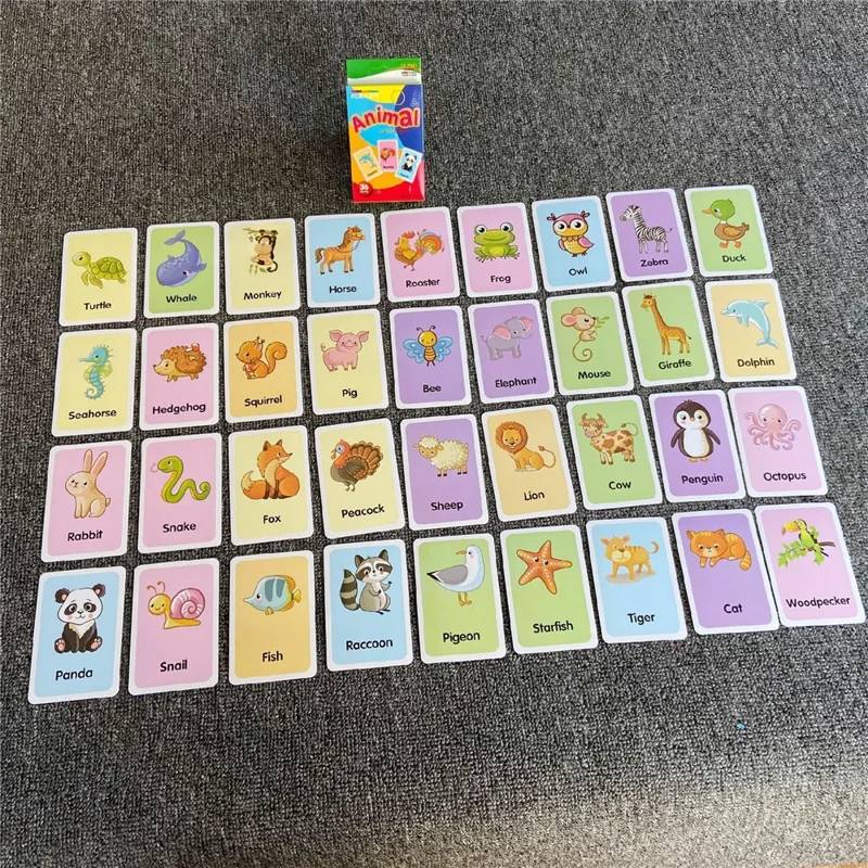 36 Pièces de Cartes Flash Animaux, Cartes Éducatives Bébé pour l'Apprentissage des Mots en Anglais, Développement Précoce