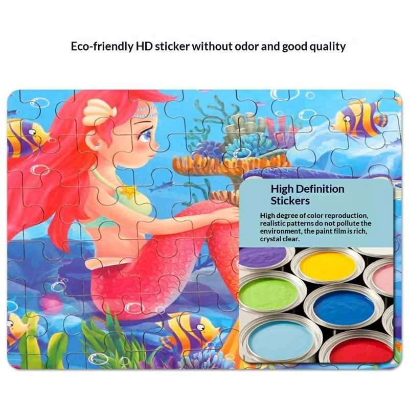 60Pcs / Set Mermaid Theme Wooden Jigsaw Puzzle for Kids Early Learning Educational Toy