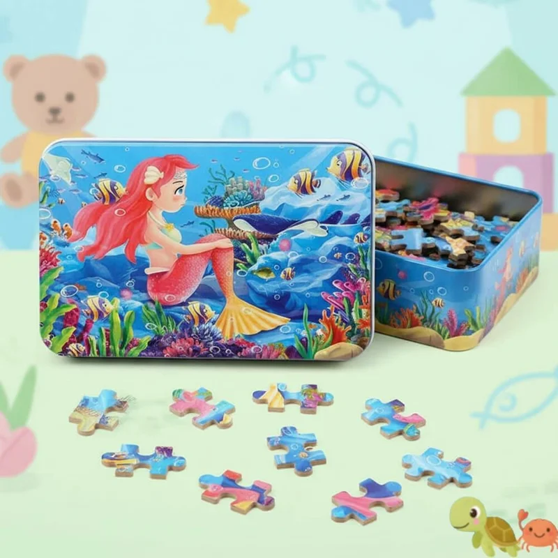 60Pcs / Set Mermaid Theme Wooden Jigsaw Puzzle for Kids Early Learning Educational Toy