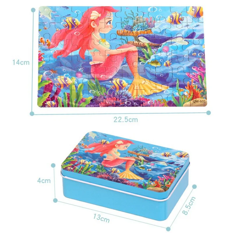 60Pcs / Set Mermaid Theme Wooden Jigsaw Puzzle for Kids Early Learning Educational Toy