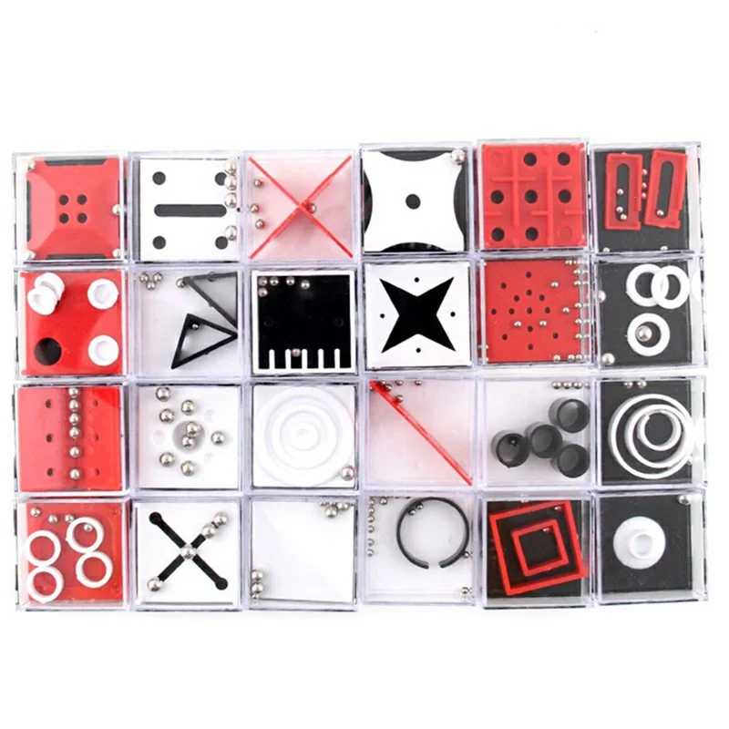 24 pezzi/set Gioco di equilibrio con scatola rompicapo a labirinto a gravità e pallina d'acciaio, giocattolo educativo intelligente per bambini