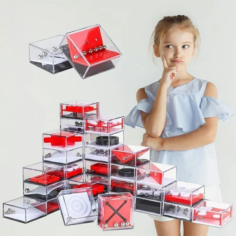 24 pezzi/set Gioco di equilibrio con scatola rompicapo a labirinto a gravità e pallina d'acciaio, giocattolo educativo intelligente per bambini