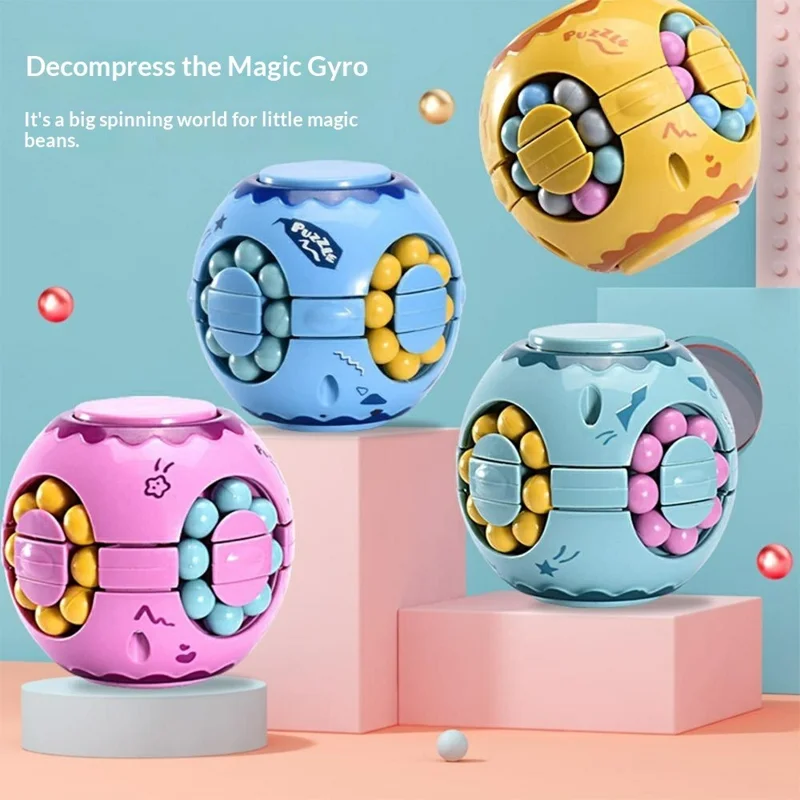 117M Rotate Slide Magic Bean Puzzle Cube Gyro Spinner Toy Fingertips Rotation Games Gift for Kid - Blue