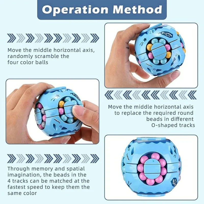 117M Rotate Slide Magic Bean Puzzle Cube Gyro Spinner Toy Fingertips Rotation Games Gift for Kid - Blue