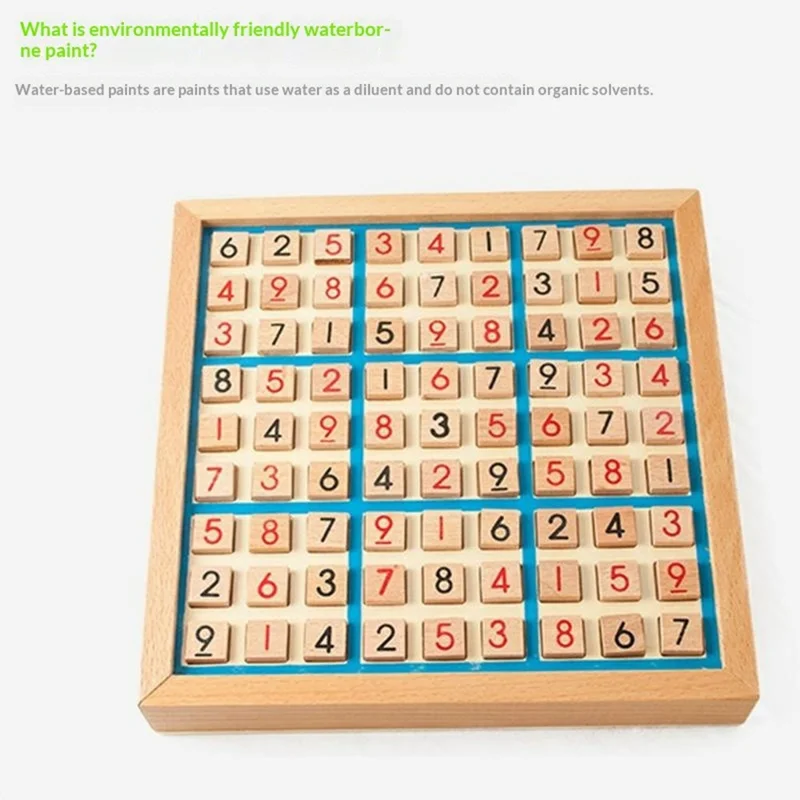 Nine Square Grid Wooden Sudoku Game Kids Digits Inference Logic Games Desktop Puzzle Toy with Storage Drawer - Blue