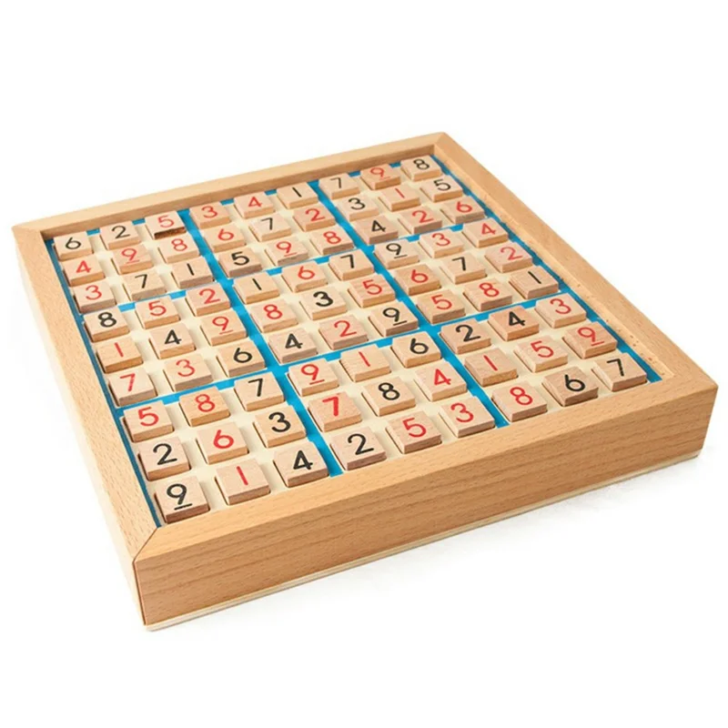 Nine Square Grid Wooden Sudoku Game Kids Digits Inference Logic Games Desktop Puzzle Toy with Storage Drawer - Blue