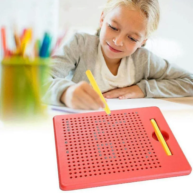 Magnetic Bead Drawing Board 714 Beads Educational Toy Reusable Writing Pad Large Size with Magnetic Stylus - Red